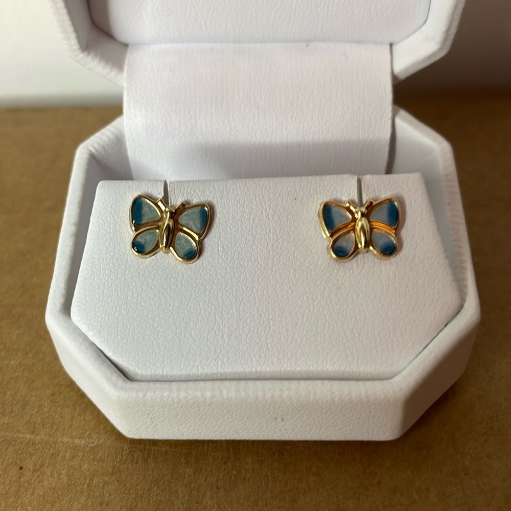 Gold and Blue Butterfly Earrings